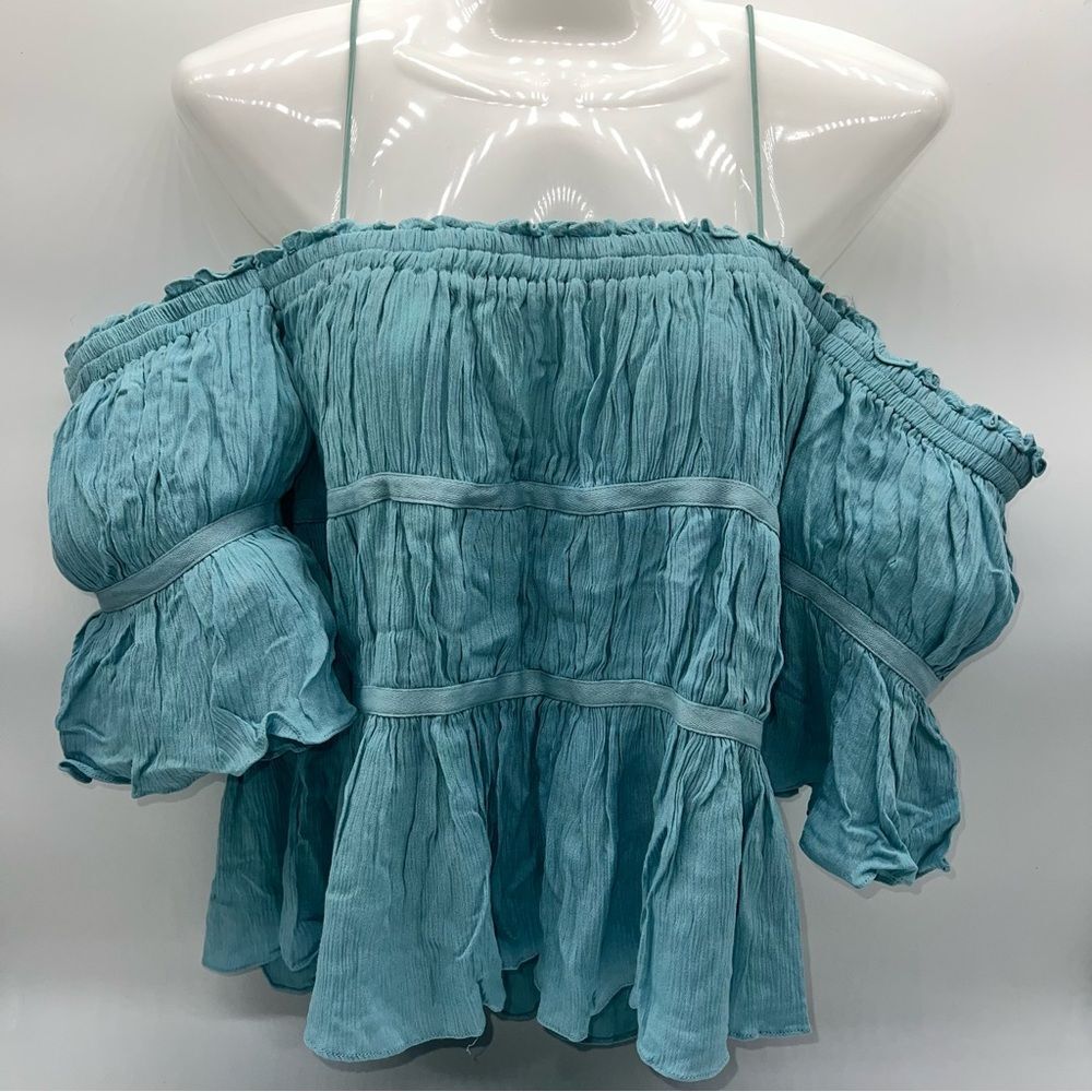 Allison New York Off Shoulder Ruched Top w/Spaghetti Straps and Short Sleeves-S